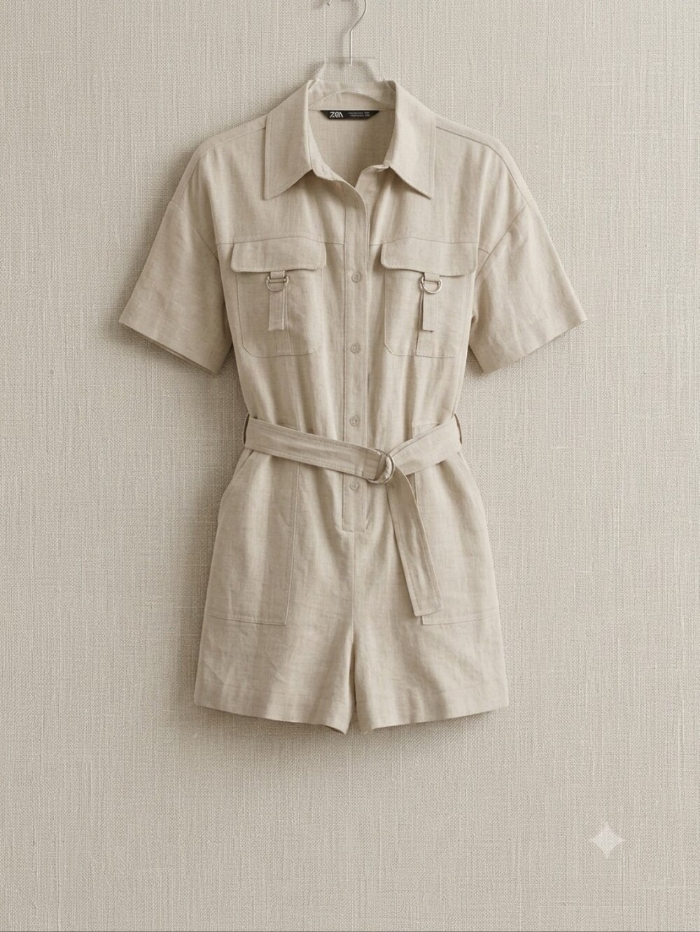 Zara Linen Blend Belted Utility Romper